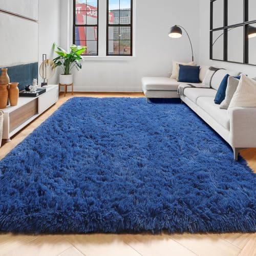 Amdrebio Navy Blue Fluffy Area Rug 4x6 for Boys Bedroom Living Room Dorm - Image 6