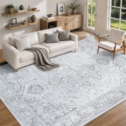 10x14 Washable Area Rugs for Living Room Grey Non-Slip Rug - Image 2