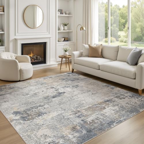 UERMEI Square Area Rugs : Washable 6x6 Neutral Modern Abstract Carpet for Living Room Bedroom - Soft Floor Mat with Non Slip Backing for Kitchen Nursery Dorms Farmhouse Home Decor - Blue Grey - Image 3