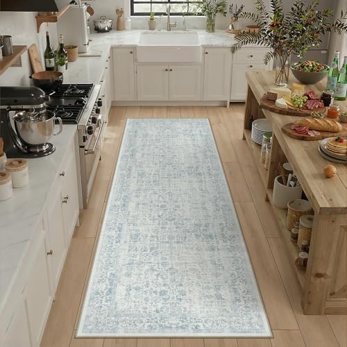 PureCozy Blue Runner Rug 2'6"x8' Vintage Floral - Image 2
