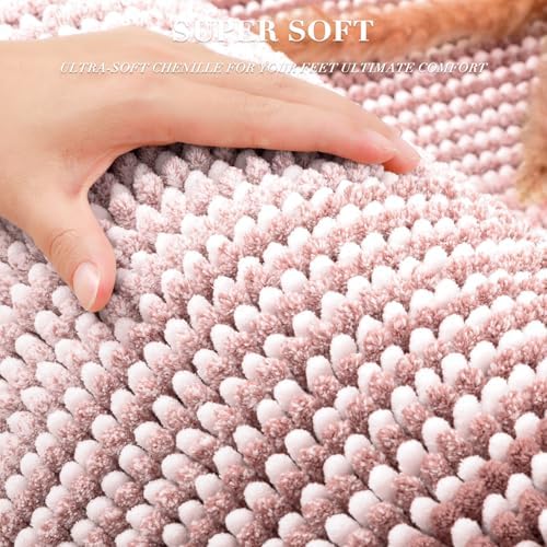 BSICPRO Bathroom Rugs Sets 2 Piece, Non Slip Striped Bath Mats, Mist Pink - Image 2