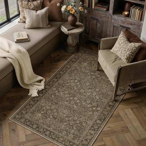 HUGEAR 4x6 Brown Linen Look Washable Area Rug for Entryway - Image 3