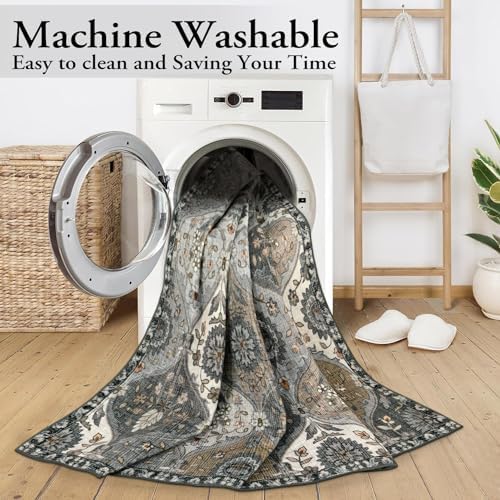 Lahome Moroccan 9x12 Rug for Living Room, Soft Washable Grey Bedroom Rug - Image 5