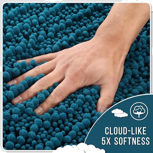 Yimobra Bathroom Runner Rug 60x24 Inch - Extra Long Non Slip Chenille Bath Mat, Soft & Absorbent, Machine Washable Shaggy Hallway Carpet for Vanity Tub Shower, Peacock Blue Home Decor Accessories - Image 4