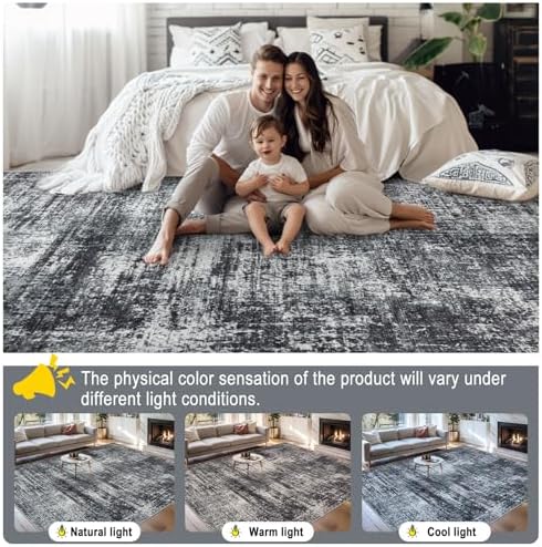PLHXFR 9x12 Area Rug Living Room: Abstract Washable Carpet Dark Black - Image 7