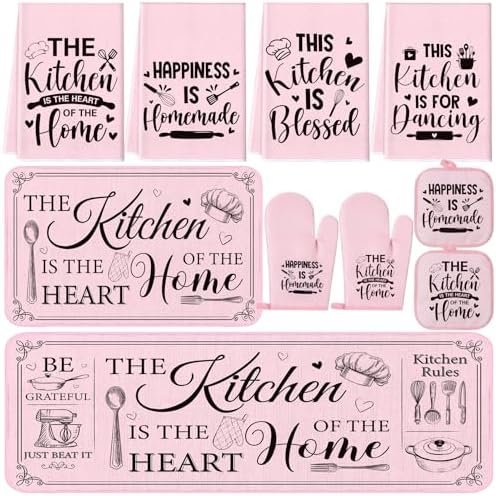 Fourluoo 10 Pcs Pink Kitchen Decor and Accessories Set by Fourluoo