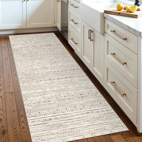 2x5 Runner Rug Washable Moroccan: Non Slip Kitchen Long Floor Mat Beige - Image 2