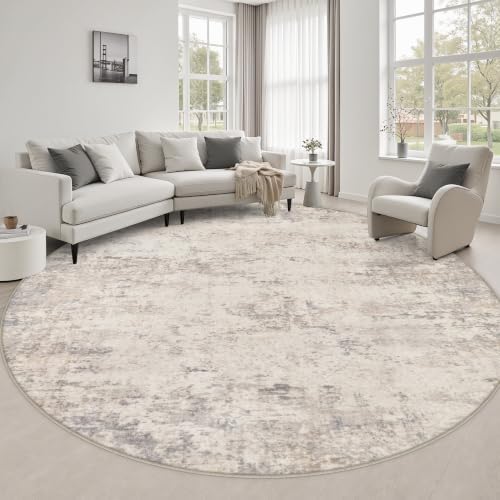Round Area Rug Living Room: 6 ft Modern Washable Indoor Carpet by FXRHLP