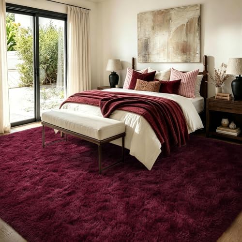 FinRèc Home 8x10 Non-Slip Fluffy Area Rugs for Living Room (Red) - Image 4