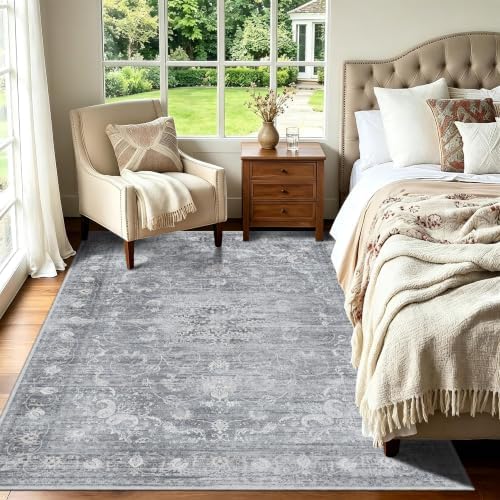 Washable Rugs 5x7 Gray,Non Slip Vintage Area Rug for Living Room - Image 3