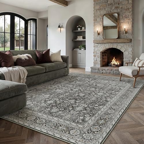 PureCozy Black Area Rug 8x10 Vintage Traditional Distressed - Image 2