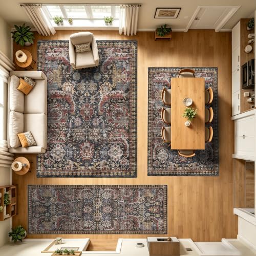 RUGSURE Washable Area Rugs - Perfect for Living Room, Bedroom, Kids Room, Nursery - Stain & Water Resistant Non-Slip, Pet & Child Friendly, Vintage Tribal Area Rugs (Rust, 9' x 12') - Image 5