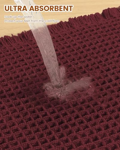 Smiry Waffle Bath Mat 60X24, Extra Soft Absorbent Bathroom Rugs, Burgundy - Image 4