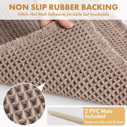 MIULEE Set of 2 Waffle Bathroom Rugs Boho Bath Mat Taupe Brown 18x30 Inch - Image 4