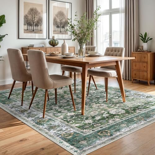 KUTA 5x7 Area Rugs Vintage Green Washable Rugs for Living Room - Image 3