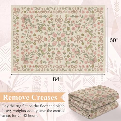 5x7 Pink and Green Floral Butterfly Bow Area Rug for Living Room - Image 2
