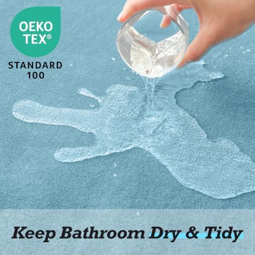 HUXMEYSON Bathroom Rugs Sets 2 Piece, Non-Slip & Quick Dry Bath Mat Set, Ultra Soft Velvet Bath Rugs for Bathroom, Toilet and Shower Floor, Lake Blue - Image 5