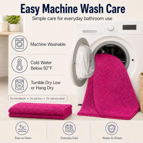 Hot Pink 2 Piece Bathroom Set Chenille Rugs Mat for Kitchen/Living Room - Image 4