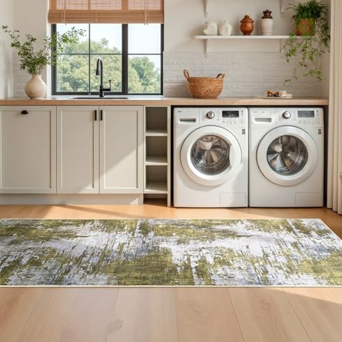 2x6 Sage Green Rug Runners for Hallways Kitchen Runner Rug Non Slip Washable Long Runner Rugs with Rubber Backing Soft Abstract Carpet Runner for Hallways, Kitchen, Bathroom, Entryway - Image 5