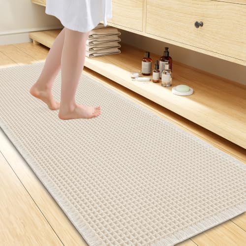 Smiry Waffle Bath Mat 47X24, Soft Absorbent Bathroom Rugs, Cream Beige by Smiry