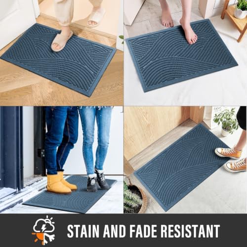 HIYARD Sturdy Front Door Mat, Absorbent Muddy Dirt Resist Welcome Door Mats Outdoor Indoor, Stain and Fade Resistant, Non-Slip Backing Entry Mat Low Profile Doormat for Entryway, 36×24, Light Blue - Image 4