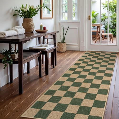 Lahome Checkered Easy Jute Kitchen Runner Rug, 2x8 Outdoor Rugs Washable - Image 2