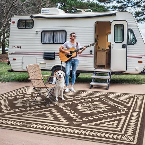 GENIMO Outdoor Rug, Waterproof Plastic Rugs for Patio, 9'x12' Light Beige - Image 5