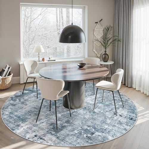 Soalmost Round Rugs 8ft Living Room Circle Area Rug 8x8 Blue/Grey Vintage - Image 4