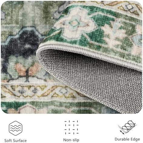 2x6 Hallway Runner Rug, Washable Vintage Retro Long Runner Rugs for Kitchen Laundry, Soft Ultra Thin Non Slip Low Pile Traditional Area Carpet for Bedroom Bathroom Indoor, Green - Image 6