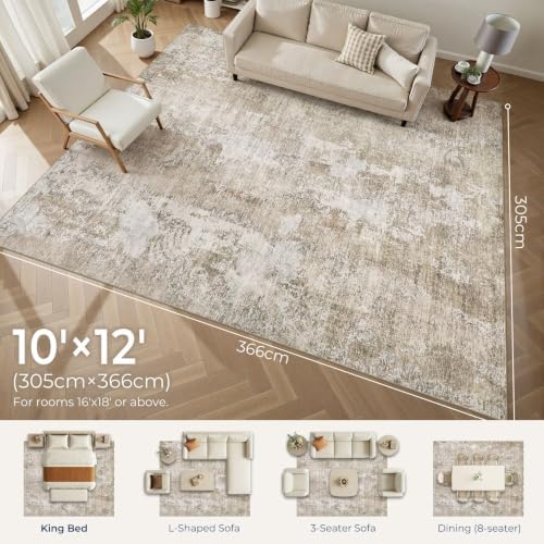 DMOYEST Area Rug Living Room Rugs - 10x12 Washable Large Soft Neutral Modern Low Pile Carpet for Bedroom Dining Room Farmhouse Home Office Indoor - Abstract Brown White - Image 2