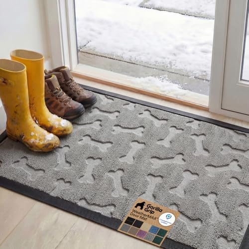 GORILLA GRIP WeatherMAX Door Mat, Indoor Outdoor, 47x35, Light Gray Bones by GorillaGrip