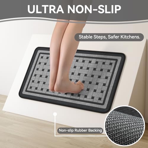 Kitchen Mats for Floor, Non Slip Kitchen Rugs, 17x59 Grey - Image 3
