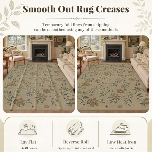 Aoyaomi Easy Jute Rug 9x12 Area Rug: Washable Woven Rug for Living Room Large Floral Area Rug Non-Slip Indoor Outdoor Carpet for Bedroom Farmhouse Dining Room Office Patio (Natural Flower, 9'x12') - Image 5