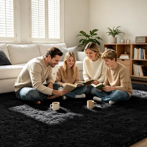 10X14 Large Shag Area Rugs for Living Room Bedroom,Big Soft Black Fluffy Rug for Bedroom Dorm,Indoor Carpet Plush Rugs for Living Room Home Decor,Black - Image 2