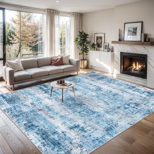 PLHXFR Area Rug Living Room: 4x6 Modern Abstract Washable Carpet Blue - Image 3