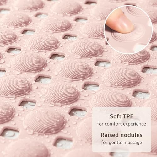 OTHWAY Bath Tub Shower Mat Non Slip, Bathtub Floor Liner Mats for Inside Shower Bathroom, Suction Cups and Drain Holes for Feet Scrubbing, Machine Washable, Soft on Feet, 35x16 Inch, Light Pink - Image 2