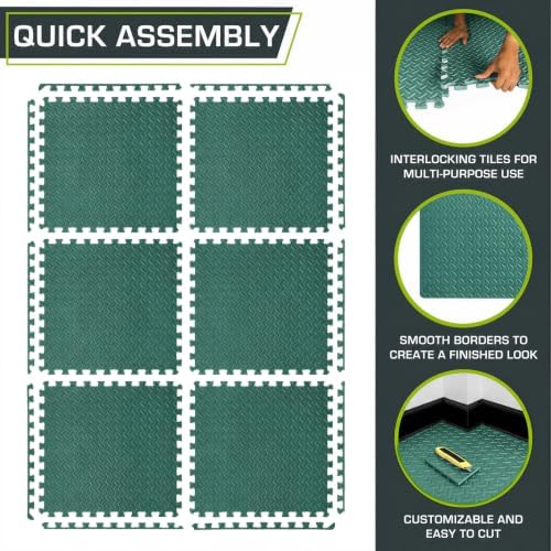 ProsourceFit Exercise Puzzle Mat 1/2-inch, EVA Interlocking Foam Floor Tiles for Home Gym, Workout Equipment, Kids Play Areas, Green, 24 SQ FT - 6 Tiles - Image 6