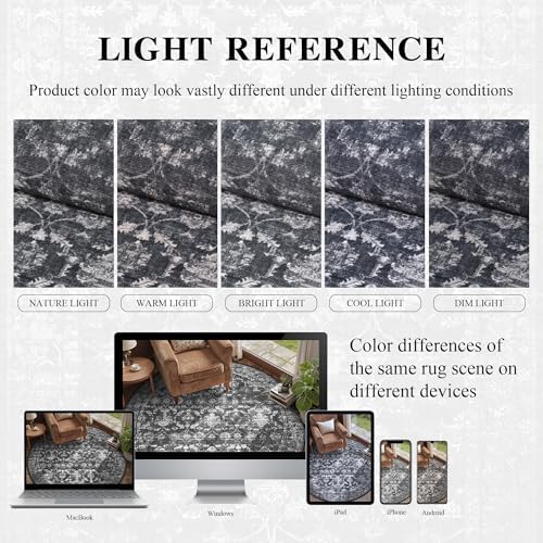 2x6 Washable Kitchen Runner Rug Non-Slip Vintage Black Throw Carpet - Image 3