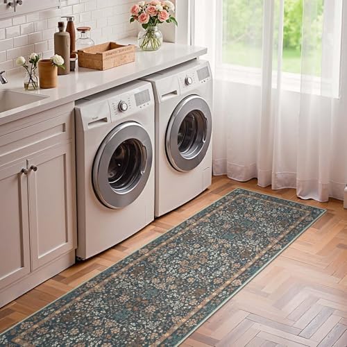 jinchan 2x6 Washable Hallway Runner Rug, Floral Non-Slip, Dark Blue - Image 4