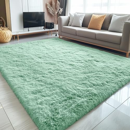 OLANLY 5x7 Machine Washable Large Area Rugs for Living Room, Bedroom, Soft Fluffy Shaggy Bedside Rug, Indoor Floor Carpet for Kids Girls and Boys, Dorms, Nursery, Home Decor Aesthetic, Mint Green - Image 3