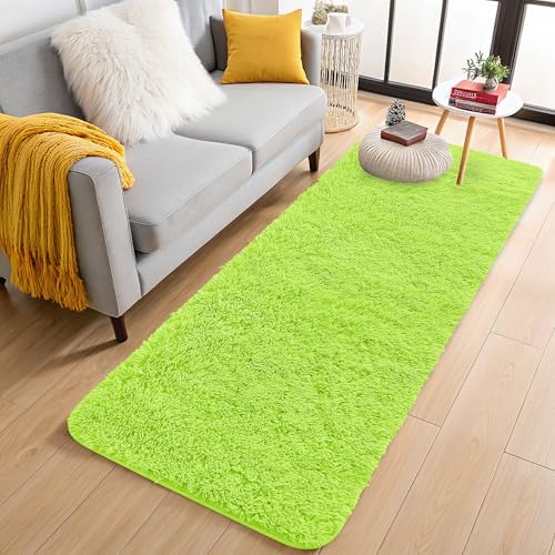 OLANLY 2x6 Machine Washable Runner Rugs for Hallway, Soft Fluffy Shaggy Bedside Rugs for Bedroom, Living Room, Indoor Floor Carpet for Kids Girls and Boys, Home Decor Aesthetic, Lime Green by OLANLY