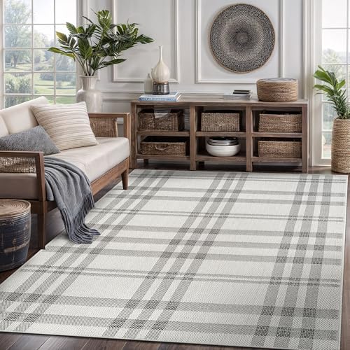CAMILSON Easy Jute Rug 5x7, Indoor Outdoor Off-White Color Fiber Area Rugs for Living Room Patio and Kitchen Rug Checkred Boho Woven Design, Easy-Cleaning, Washable Outside Carpet (5 x 7) - Image 5