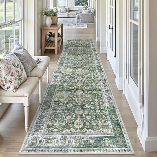 KUTA Vintage Washable Runner Rug 2.6x10 Green Runners for Hallways - Image 3