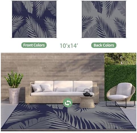 GENIMO Outdoor Rug, Waterproof Plastic Rugs 10'x14' for Camping Blue Grey - Image 2