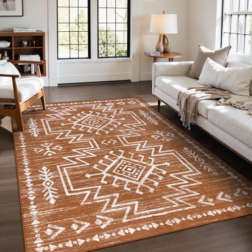 Lahome 5x7 Burnt Orange Rug, Washable Fall Western Rugs for Living Room by Lahome