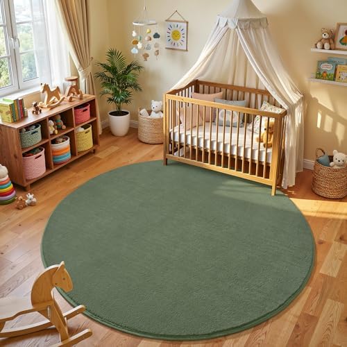 Amearea Sage Green Round Area Rugs 5ft Circle Rugs for Bedroom Living Room - Image 2