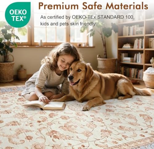 6x9 Ft Vintage Area Rugs for Living Room, Thin Soft Washable Carpet Beige - Image 4