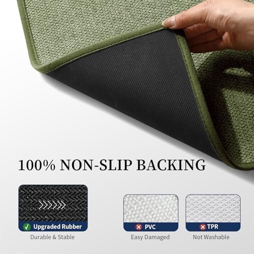 YIHOUSE Green Bathroom Rugs Sets 4 Piece, Quick Dry Non Slip Thin Bath Mat with Toilet Rug, Absorbent Machine Washable Bath Runner Rugs for Bathtub Sink Home Decor - Image 5