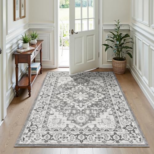 Lofus 3x5 Area Rugs for Living Room Bedroom, Small Carpet Floral Grey - Image 3