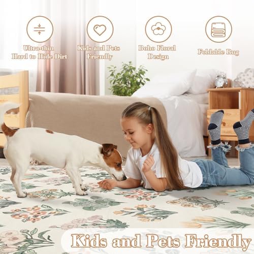 Wonnitar Floral Machine Washable 3x5 Rug, Small Area Rug for Kids Bedroom Nursery, Ultra-Thin Non Slip Soft Moroccan Throw Carpet for Dorm Living Room Large Entryway, Cream Beige - Image 5